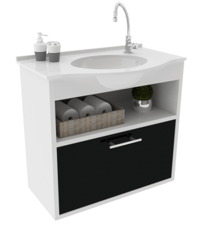 Gabinete WC com Lavatrio ArteFibra - Preto (Mod. 201)